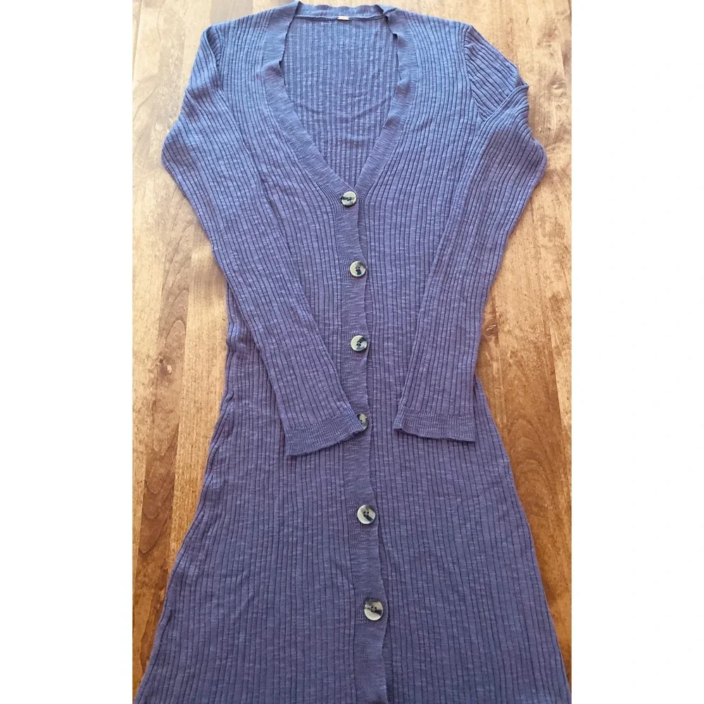 Free People Date Night Ribbed Sweater Dress Small Button Front Midi Mauve